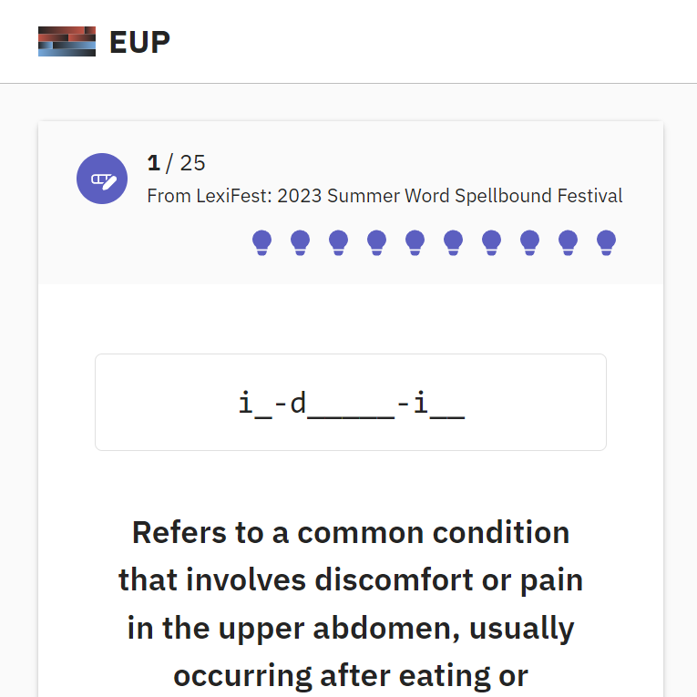 EUP LexiFest spelling and definition assessment